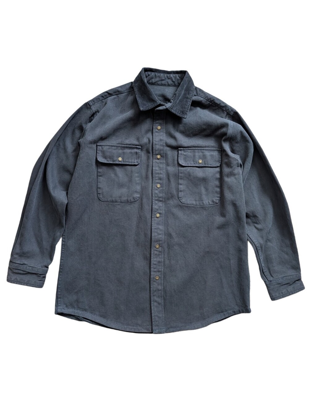 John Galt Mens Navy Blue Snap Button Up Work Corduroy Collar Shirt Jacket Small